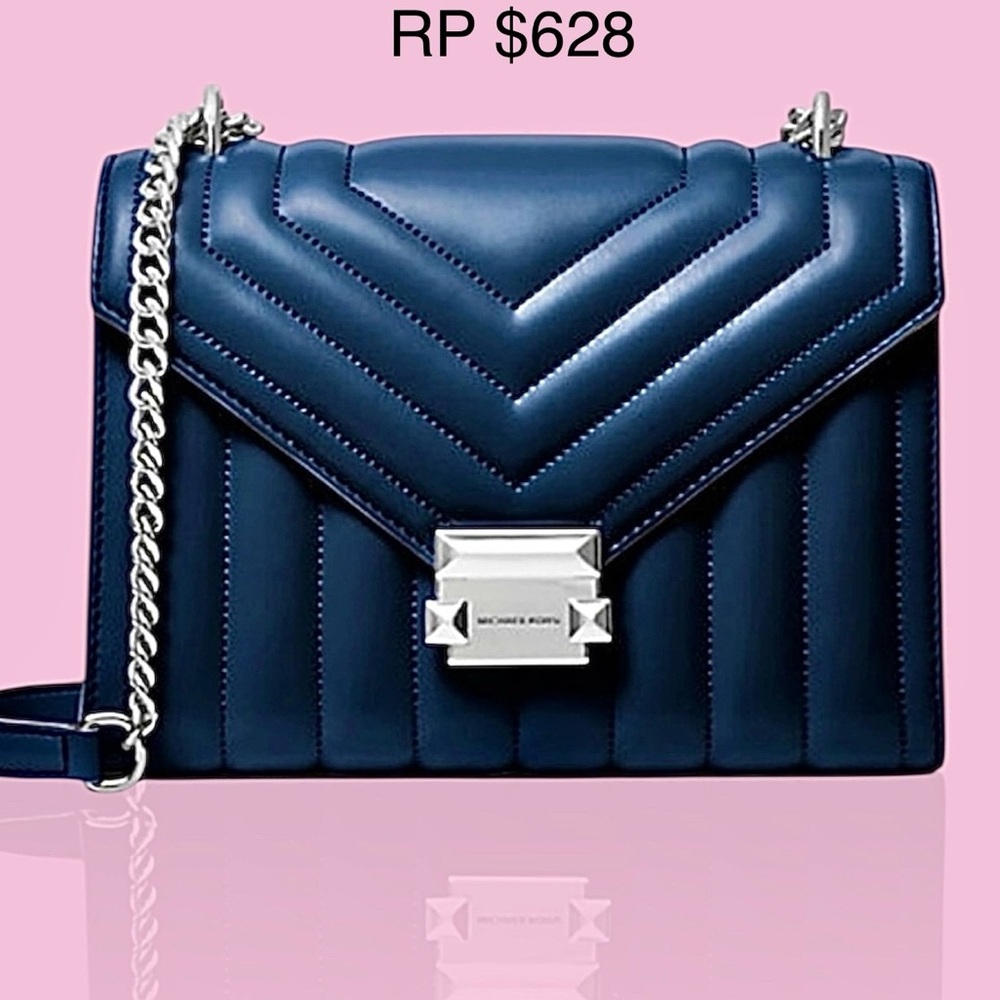 Michael Kors NWT $628 RP Crossbody/shoulder Bag Quilted Navy Blue & Gift Bag